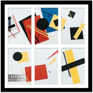 Fxojyvo 4x6 Picture Frame Collage, Display 6 4x6 Picture Collage or 13x13 Photo Only Without Mat, Light Weight and High Transparent Frame for Wall - 1 Pack/Black/6-Openings