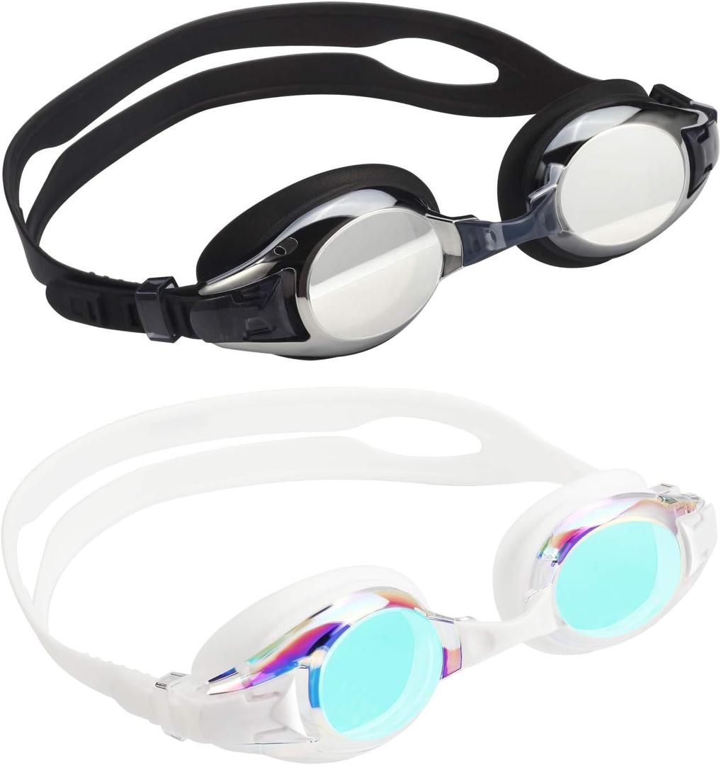 Aegend 2 Pack Kids Goggles, Swimming Goggles for Kids Age 4-16 Boys and Girls Youth, Anti-Fog Waterproof Anti-UV Pool Goggles (Black & Crisp White)