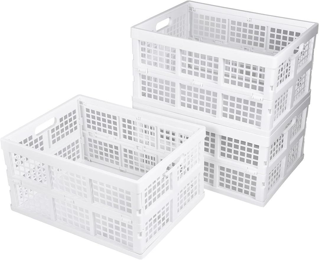 3-Pack Plastic Collapsible Storage Crates-30L,Foldable Plastic Crates for Storage (White)