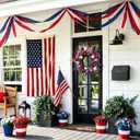 24 Inch Patriotic Wreath for Front Door, Red White Blue Glitter Wreaths with 3D Hat & Berries, Memorial & Independence Day Decorations for Porch Wall Window