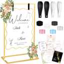 OurWarm Wedding Welcome Sign Stand, Adjustable Welcome to Our Wedding Sign Holder W/Design Bundle, Heavy Duty Easel Stand for Sign, Wedding Seating Chart Stand, Easel for Display (Gold)