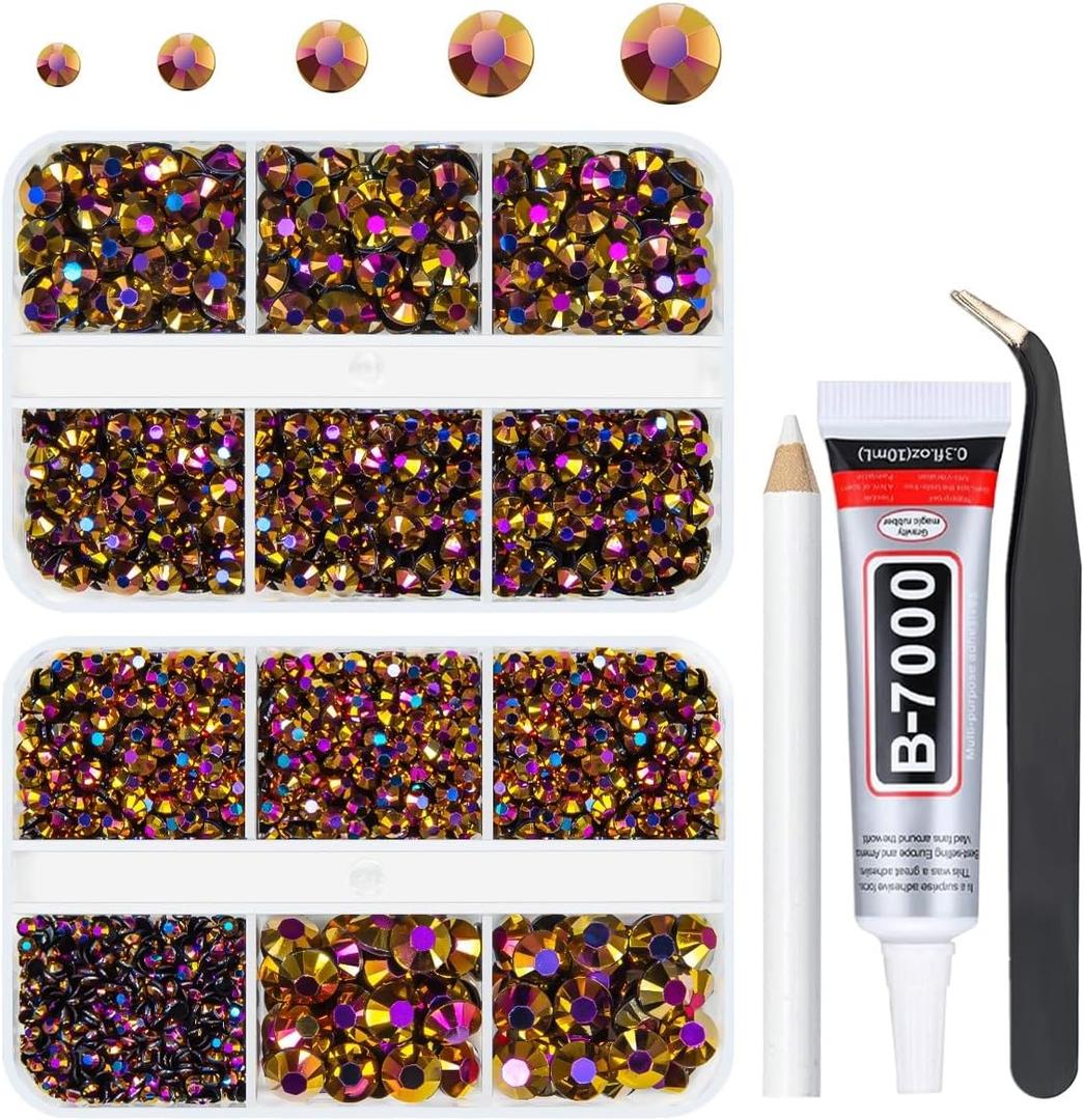 Golden Rose AB Resin Flatback Rhinestones for Crafting 2mm 3mm 4mm 5mm 6mm Black AB Flatback Jelly Stones Gems Diamonds for Face Eyes Makeup Tumblers Mugs Bottles Crafts Clothes Shoes Phones, Golden Rose AB