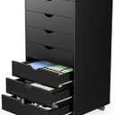Sweetcrispy 7 Drawer Chest Mobile Storage Cabinets Wooden Dresser with Wheels Room Organization Furniture for Office Home, Black Wood (15.8"D x 18.7"W x 34.3"H (7 Drawers))