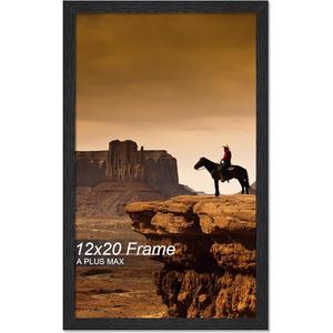 A PLUS MAX 12x20 Picture Frame, Black Engineered Wood Frame for 12 x 20 Inch Picture Poster Photo, Light Weight 12 by 20 Frame with Wood-grain for Wall - 1 Pack/Black/12 x20