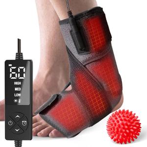 sticro Ankle Heating Pad for Achilles Tendonitis and Plantar Fasciitis Relief, Heated Ankle Brace Foot Heating Pad Wrap with Massage Ball for Sprained Ankle, Arthritis Foot Heel Pain Relief (Gray)