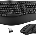 Wireless Keyboard and Mouse Combo, 2.4G Full Size Wave Keys Ergonomic Keyboard with Wrist Rest and 3Level DPI Adjustable Wireless Ergonomic Mouse for Windows, Mac OS Desktop/Laptop/PC(Black)