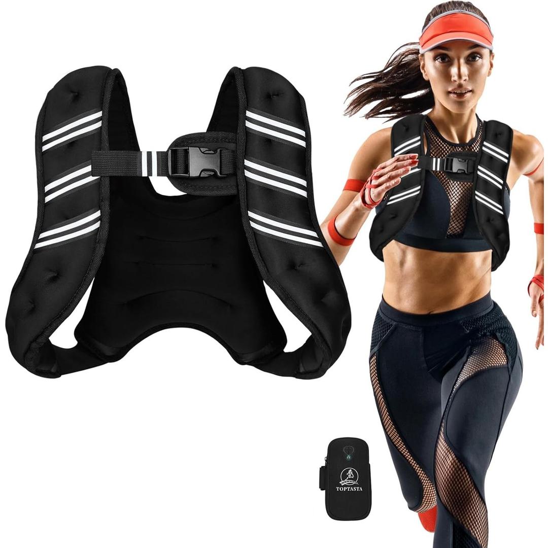 Weighted Vest for Women Men, 12lb Adjustable Weight Vest with Reflective Stripes for Workout, Strength Training, Running, Fitness, Muscle Building, Weight Loss, Rucking Vest With Phone Pouch (Black)