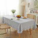 Boao Cotton 52 x 70 Inch Farmhouse Ruffle Tablecloth Blue White Striped Flounces Trim Table Cover for Rectangle Table Kitchen Party Wedding Decor