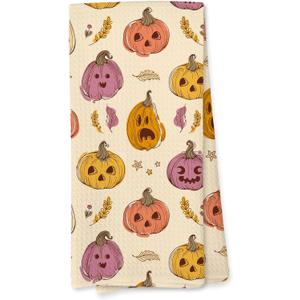 Giosve Halloween Pumpkin Kitchen Towels, Farmhouse Fall Spooky Pumpkin Botanical Decorative Hand Towels for Bathroom, Halloween Dish Tea Towel for Kitchen Decor, 16x24 Inch