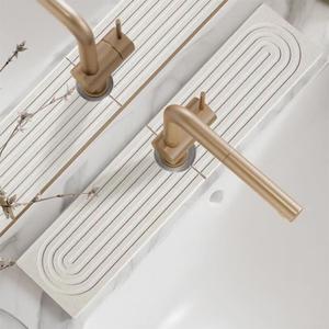 Stone Faucet Mat for Kitchen Sink, Diatomite Drying Stone Mat & Sink Protectors, Sink Water Splash Guard, Quick Dry Water Absorbing Non-Slip Stone Tray Prevent Moisture for Kitchen Bathroom Counter (White)