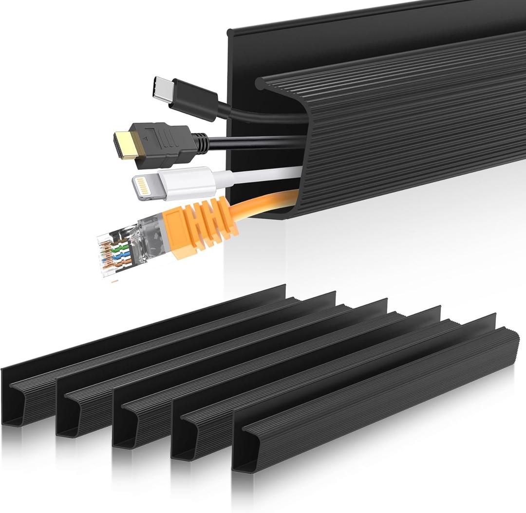 Cable Management J Channel Under Desk - Easy Installation, Black