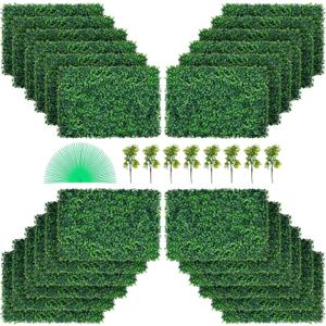 VEVOR 24PCS Artificial Boxwood Panels, 24 x 16 in 1.6 in Sun Protected Boxwood Hedge Wall Panel, Green Fake Grass Backdrop Wall for Privacy Fence Decor Indoor Outdoor Garden Backyard