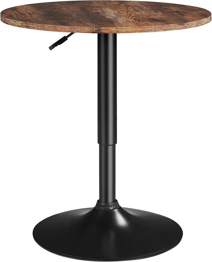 Yaheetech Round Bar Table, Adjustable Height and 360 Swivel Bar Tables, Cocktail Table with MDF Top, Silver Leg Base for Bar, Bistro, Caf, Rustic Brown