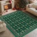 Artoid Mode Green Xmas Tree Mistletoe Christmas Area Rug, Winter Home Decor Low-Profile Non-Slip Washable Large Rug for Living Room Bedroom Farmhouse Dining Room Kids Playroom 5x7 Feet