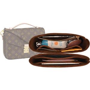 Lckaey Purse Organizer for messenger bag inserts Pochette métis lined zipper storage 2084 coffee, 8.26*1.96*5.3in