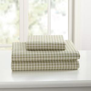 Laurel & Mayfair 250tc 100% Cotton Gingham Print Sheet Set, Queen, Green