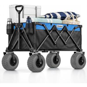 Beach Wagon with 10" Air Tires, Foldable All-Terrain Cart (Black/Blue)