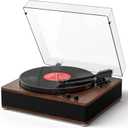 Vinyl Record Player with Bluetooth Input Output, Built-in Stereo Speakers, 3-Speed Turntable LP Player, Full-Size Vintage Vinyl Player, Counterweight, AUX/RCA/Headphone Jack, Walnut (Brown)