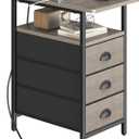 sthmec End Table with Charging Station, Side Tables Livingroom with USB Ports and Outlets,Narrow Nightstands Bedside Tables with 3 Drawers for Small Space,Slim Sofa Table Bedroom,Grey