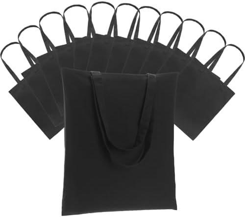 Carbrea 10 Pack Canvas Tote Bag - Lightweight Tote Bags Bulk Thin Blank Shopping Reusable Grocery Bags for DIY Gift Sublimation Activity - Black