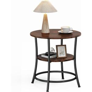 DUMOS End Table, 2-Tier Side Table with Storage Shelf, Round Nightstand for Living Room, Bedroom, Sturdy Metal Accent Stand for Small Spaces, Easy Assembly, Rust, 21.7"D x 21.7"W x 21.9"H