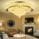 Modern Crystal Chandelier for Living Room Black 24in Crystal Raindrop Ceiling Light for Room Bedroom LED Dimmable 2700-6000K