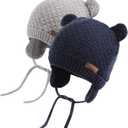 XIAOHAWANG Baby Hat Cute Bear Toddler Earflap Beanie Warm for Fall Winter (0-6 Months, A-set Grey+navy)