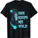 She Keeps me Wild - He keeps me safe Couple Wolves T-Shirt, Medium