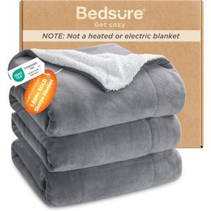 Bedsure GentleSoft Sherpa Fleece Queen Blankets for Bed, Non-Heated, Thick and Warm Throw for Women and Men, Soft Fuzzy Plush Queen Blanket for Winter, Grey, 90x90 Inches