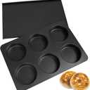 6 Cup Straight Side Jumbo English Muffin Cupcake Pan with Lid Hamburger Burger Bun Egg Sandwich Frittata Cinnamon Roll Focaccia Quiche Pancake Nonstick Baking Tin Tray Mold
