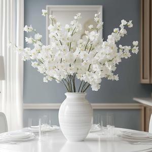 Daifunli 6 Pcs Artificial Cherry Blossom Branches Silk Fake Cherry Blossom Flowers 43 Inch Faux Stems for Spring Home Decor, Table Centerpieces, Wedding Bouquets(White,Mixed)