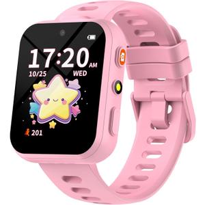 BIGGERFIVE Smart Watch for Kids with Dual Cameras, 30 Puzzle Games, Video & Music Player, Audiobooks, Flashlight, Pedometer, Calculator, Educational Toys Birthday Gifts for Boys Girls Ages 4-10 Pink