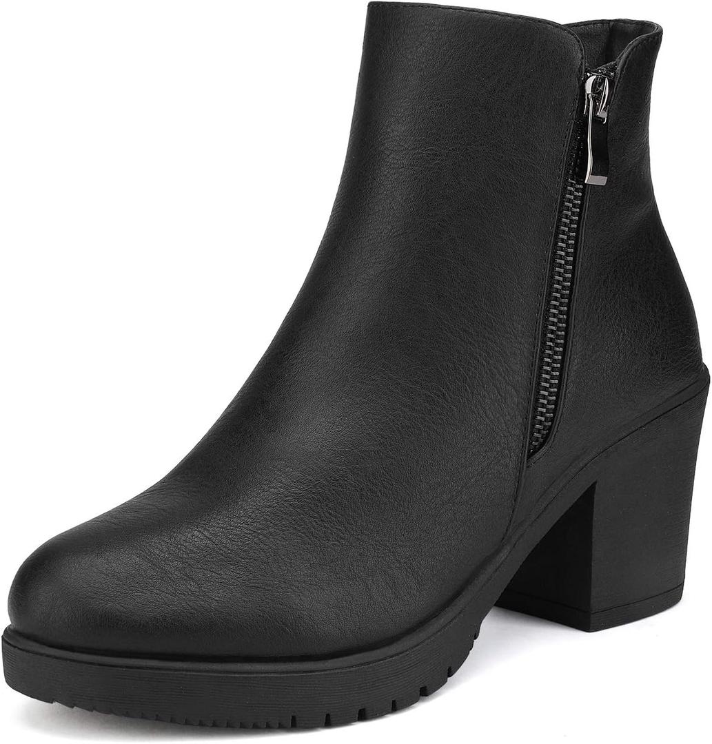 DREAM PAIRS Women's Ankle Boots Chunky Heel Platform Fall Heeled Short Booties Shoes (6.5, Black/Pu)