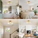 11.8 Inch Gold Semi Flush Mount Ceiling Light, 3-Light Hallway Light Fixture with Seeded Glass Shade, Mid-Century Modern Ceiling Light for Kitchen, Entryway, Foyer, Passage