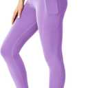 Womens Seamless Leggings 28" Inseam with Pockets Buttery Soft High Waisted Tummy Control Full Length Yoga Pants (Purple, M)
