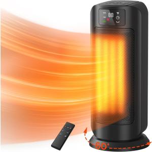 1500W Portable Electric Space Heater, Fast Heating Ceramic Heaters for Indoor Use with Thermostat, 4 Modes,60 Oscillating,24H timer, Quiet and Safe Heating for Office Desk Bedroom Livingroom, Black
