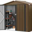 DWVO 6x4ft Outdoor Storage Shed, Lockable Metal Tool Storage Sheds, Waterproof Garden Sheds with Vents for Backyard, Patio, Garage, Lawn, Brown