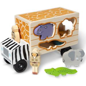 Melissa & Doug Animal Rescue Shape-Sorting Truck - Wooden Toy with 7 Animals and 2 Play Figures