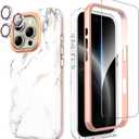 SHEDEER for iPhone 16 Pro Case with Glitter Camera Protector & Screen Protector, Anti-Yellowing Chic Pattern, Shockproof Drop Protection, Anti-Scratch Phone Cover 16 Pro 6.3'', Marble White