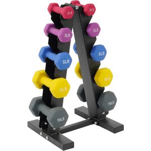 Fitvids Colored Neoprene Dumbbell Set with Rack, 56LB Set: 2/3/5/8/10LB Pairs, Color Series