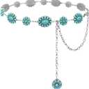 Turquoise Belt Silver Western Chain Belt, Cowgirl Concho Style with Turquoises Embellishment for Women (Blue)