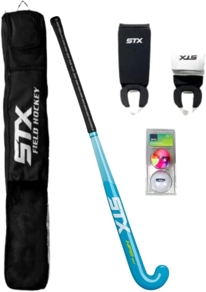 STX Field Hockey Start Pack - Junior with Stick, Shin Guards, Bag & Balls, Black/Teal, 32"