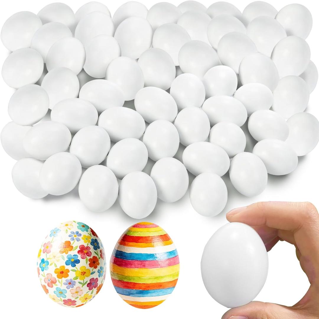 60 Pack Easter Plastic Eggs,White Fake Easter Egg,Artificial Chicken Egg for DIY Crafts,Painting,Easter Party,Home Decor,Nest