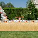 16PCS Luau Table Skirt Decor, Gold Hawaiian Themed Grass Table Skirt Party Decorations, 108 X 29.5" Flower Tropical Hula Dance Parties Supplies, Table Skirt Bulk for Summer Beach Themed Activities