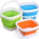 3PCS 3L Collapsible Bucket Sandbox Kit Castle Mold Building Toys for Kids, Foldable Bucket Sand Pail Scoop Trowel Rake Spade Set for Garden Planting, Beach Summer Toys Fun