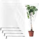 4 PCS Winter Plant Film Covers with Drawstring- 39.4" x59" Transparent Freeze Protection Bag Clear Plastic Plant Shelter Waterproof Coverings for Outdoor Garden Plant Rain Snow Frost Protection