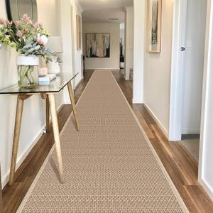 20ft Natural Jute Hallway Runner Rug Non Skid Washable, Rubber Backed Long Khaki Indoor Entryway Runner, Absorbent Kitchen Carpet Sink Rug