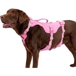 Escape Proof Dog Harness,Lightweight Full Body Harness for Walking Running Traning Hiking, Adjustable No Pull Pink Dog Harness with Lift Handle and 3 Leash Clip for Medium Large Dogs,Pink