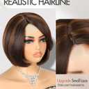Quantum Love Highlight Bob Wig Layered Cut Mixed Brown Side Part Short Straight Glueless Bob Wigs for Women Realistic Hairline Synthetic Heat Resistant Fiber Hair