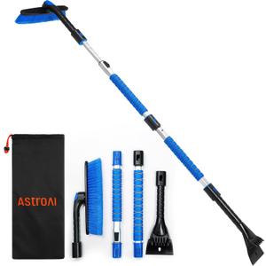 AstroAI 62.4" Ice Scrapers for Car Windshield and Extendable Snow Scraper with Foam Grip and 360 Pivoting Brush Head for Christmas Car Auto Truck SUV(Blue) (Large)